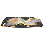 Обеденный стол с прямоугольной черно-золотой столешницей из стекла на 4-х металлических ножках Gold and Black Marble варинант исполнения - 3 | Loft Concept в Барнауле