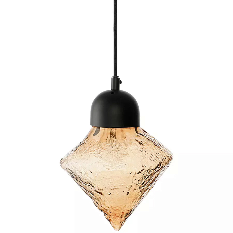 Подвесной светильник с янтарным рельефным плафоном Lamp with Frozen Glass Effect Янтарный Черный в Барнауле | Loft Concept 
