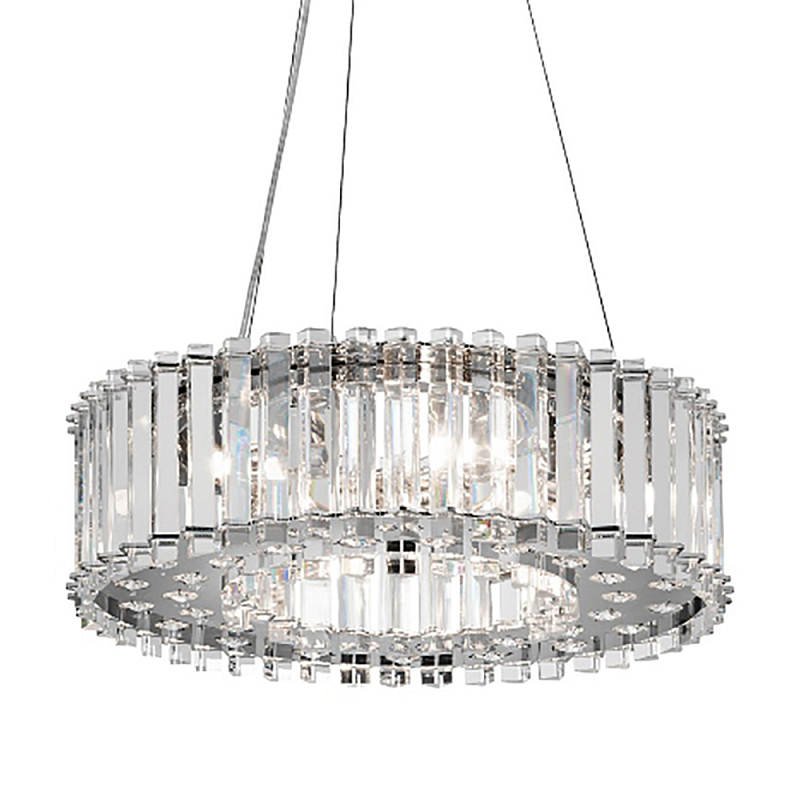 Люстра подвесная круглая с множеством вертикальных прямоугольных кристаллов Kichler Хром Прозрачное Стекло в Барнауле | Loft Concept 