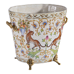 Кашпо с растительным и животным орнаментом на бронзовых ножках Turquoise Blooming Garden варинант исполнения - 2 | Loft Concept в Барнауле