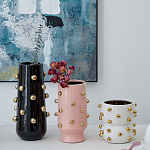 Ваза черная цилиндрическая с глянцевым покрытием и золотыми декоративными элементами Molecule Collection варинант исполнения - 4 | Loft Concept в Барнауле