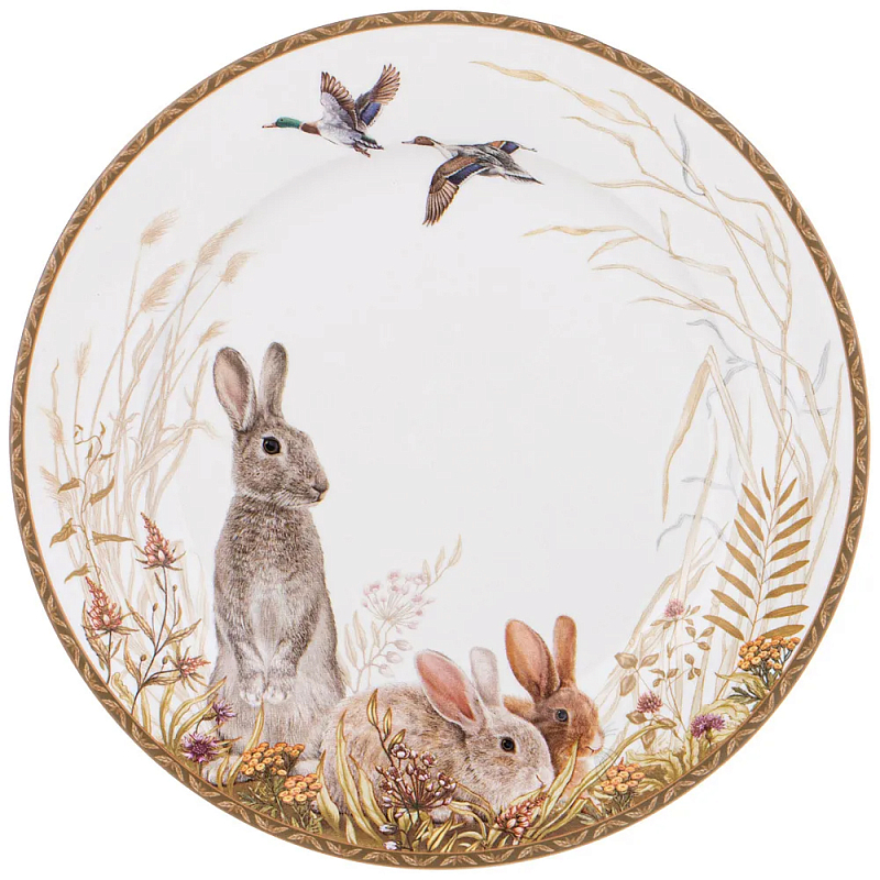 Тарелка закусочная из фарфора с изображением зайцев Hunting Porcelain Collection Белый Коричневый Мульти Тарелка закусочная из фарфора с изображением зайцев Hunting Porcelain Collection Белый Коричневый Мульти в Барнауле | Loft Concept