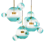 Люстра подвесная с прозрачными бирюзовыми стеклянными шарами и круглым основанием 3 лампы Giopato & Coombes варинант исполнения - 5 | Loft Concept в Барнауле