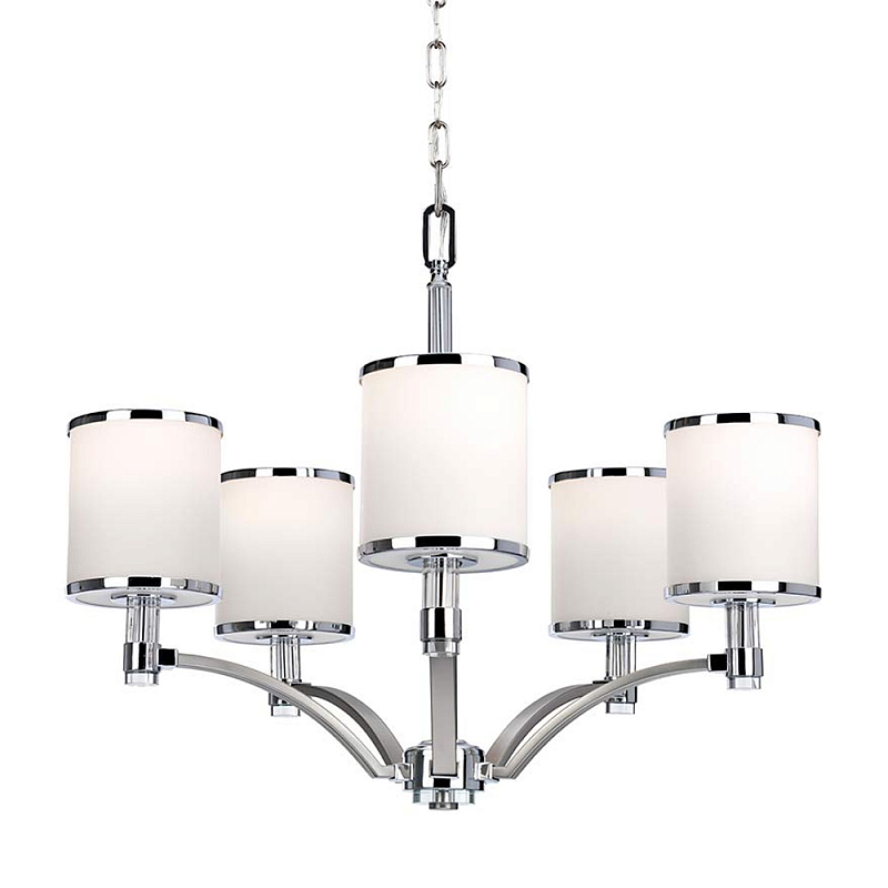 Люстра с белыми стеклянными плафонами в форме цилиндра Feiss Никель Хром Белый Бежевый в Барнауле | Loft Concept 