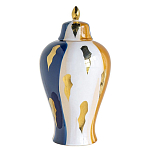Ваза с крышкой и мазками синего и золого цвета на белом фоне Chinoiserie Ceramics варинант исполнения - 1 | Loft Concept в Барнауле