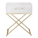 Приставной столик с выдвижным ящиком  White Table Carved Pattern варинант исполнения - 4 | Loft Concept в Барнауле