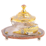 Икорница с декором "Осетр" с гравировкой на подставке из натурального камня Агат Decorative Cavair Dishes варинант исполнения - 1 | Loft Concept в Барнауле