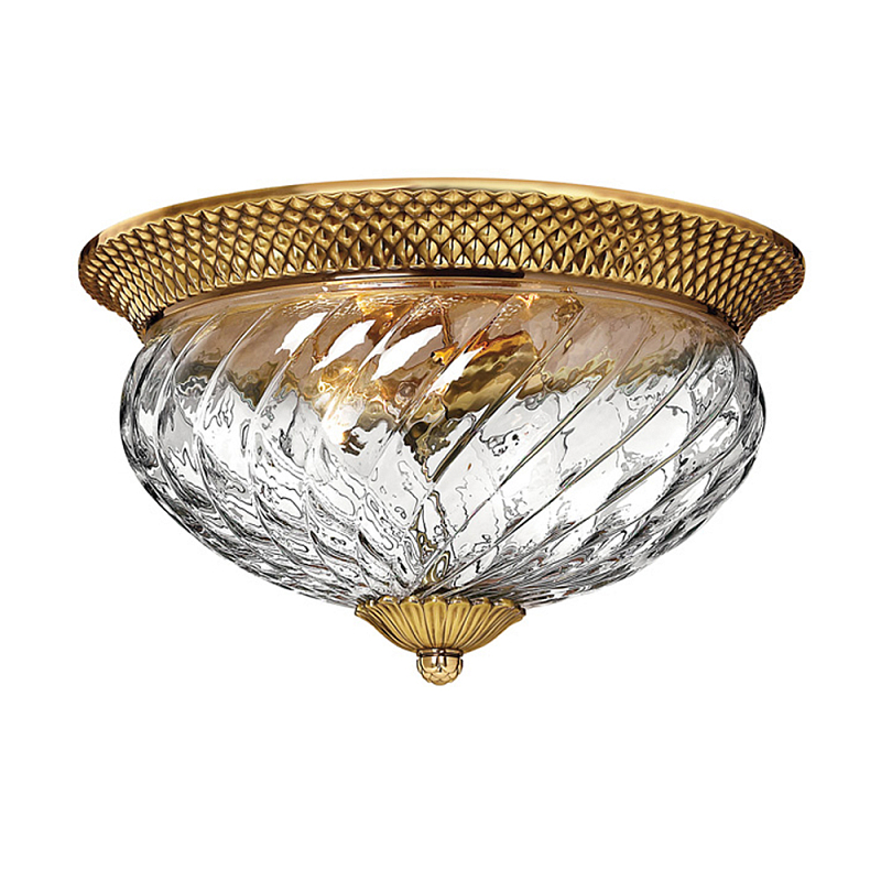 Потолочный светильник цвета латунь с прозрачным рифленым плафоном в форме чаши Hinkley Латунь Прозрачное Стекло в Барнауле | Loft Concept 