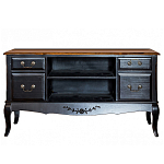 ТВ-тумба черная из массива березы с 4-мя ящиками и 2-мя полками в стиле прованс Vintage  варинант исполнения - 1 | Loft Concept в Барнауле