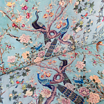 Трехместный диван из натурального бука бирюзовый с изображением птиц и цветов Turquoise Chinoiserie Garden Sofa варинант исполнения - 9 | Loft Concept в Барнауле