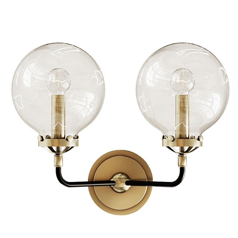 Бра Бистро Globe Clear Glass Double Sconce Brass  в Барнауле | Loft Concept 