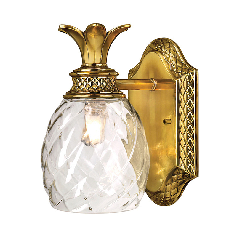 Бра для ванных комнат с прозрачным стеклянным плафоном в форме ананаса и декоративным основанием с рельефным узором Hinkley Бронза Латунь Прозрачное Стекло в Барнауле | Loft Concept 