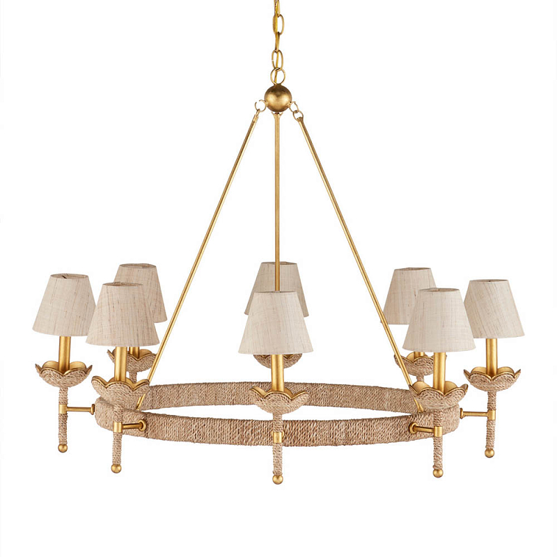 Люстра из кованого железа с отделкой плетеной веревкой и сусальным золотом Parisian Style Золотой Бежевый в Барнауле | Loft Concept 