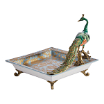 Блюдо квадратное с павлином на бронзовых ножках Eden Garden варинант исполнения - 2 | Loft Concept в Барнауле