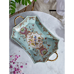 Блюдо прямоугольное из голубого фарфора с ручками и рисунком птиц и цветов Blue Garden варинант исполнения - 3 | Loft Concept в Барнауле