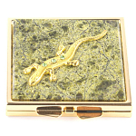 Зеркало двухстороннее квадратное из натурального камня Змеевик с декоративной вставкой в виде ящерицы Gold Stone Mirrors варинант исполнения - 2 | Loft Concept в Барнауле