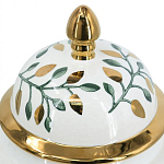 Ваза белая с крышкой с рисунком зеленых и золотых листьев 48 см Chinoiserie Ceramics варинант исполнения - 1 | Loft Concept в Барнауле