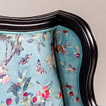 Трехместный диван из натурального бука бирюзовый с изображением птиц и цветов Turquoise Chinoiserie Garden Sofa варинант исполнения - 6 | Loft Concept в Барнауле