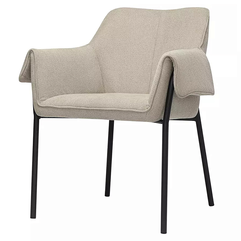 Стул с высокой наклонной спинкой и мягкими подлокотниками Textured Chenille Бежевый Черный Молочный Светло-серый Стул с высокой наклонной спинкой и мягкими подлокотниками Textured Chenille Бежевый Черный Молочный Светло-серый в Барнауле | Loft Concept