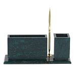 Настольный письменный набор с гербом России и часами из природного камня змеевик Successful Leader варинант исполнения - 3 | Loft Concept в Барнауле