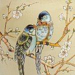 Настольная лампа бежевая с изображением птиц Slip Away варинант исполнения - 6 | Loft Concept в Барнауле