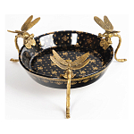 Блюдо черного цвета из фрафора на бронзовых ножках в виде стрекоз Eden Garden варинант исполнения - 1 | Loft Concept в Барнауле