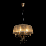 Люстра подвесная круглая с тканевым полупрозрачным абажуром и подвесками 6 ламп Gilded Elegance варинант исполнения - 3 | Loft Concept в Барнауле