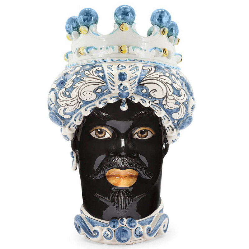 Ваза VASE MORO MAN ORNATE H41 blue Синий Черный Ваза VASE MORO MAN ORNATE H41 blue Синий Черный в Барнауле | Loft Concept