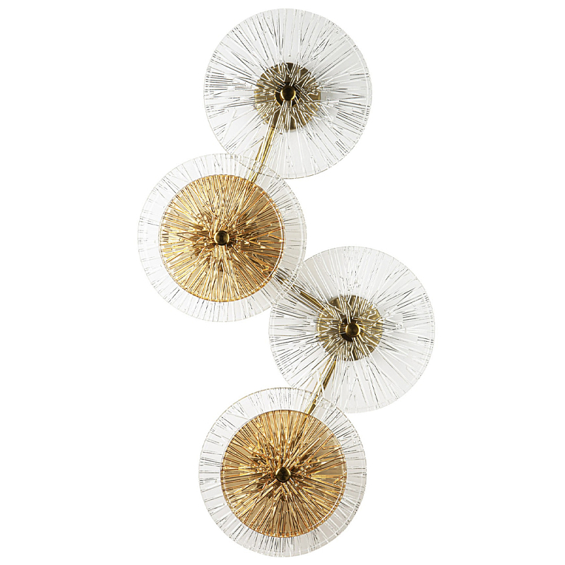 Бра с 4-мя плафонами в форме диска из рельефного коричневого стекла Decorative Four Glass Discs Wall Lamp Латунь Прозрачное Стекло в Барнауле | Loft Concept 
