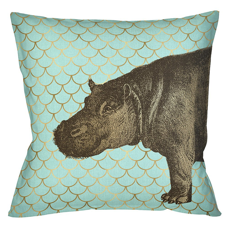 Подушка Safari light blue hippopotamus Бирюзовый Глянцевое золото Подушка Safari light blue hippopotamus Бирюзовый Глянцевое золото в Барнауле | Loft Concept