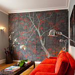 Обои ручная роспись Summer Night Blossom Original colourway on Edo Night painted silk варинант исполнения - 2 | Loft Concept в Барнауле