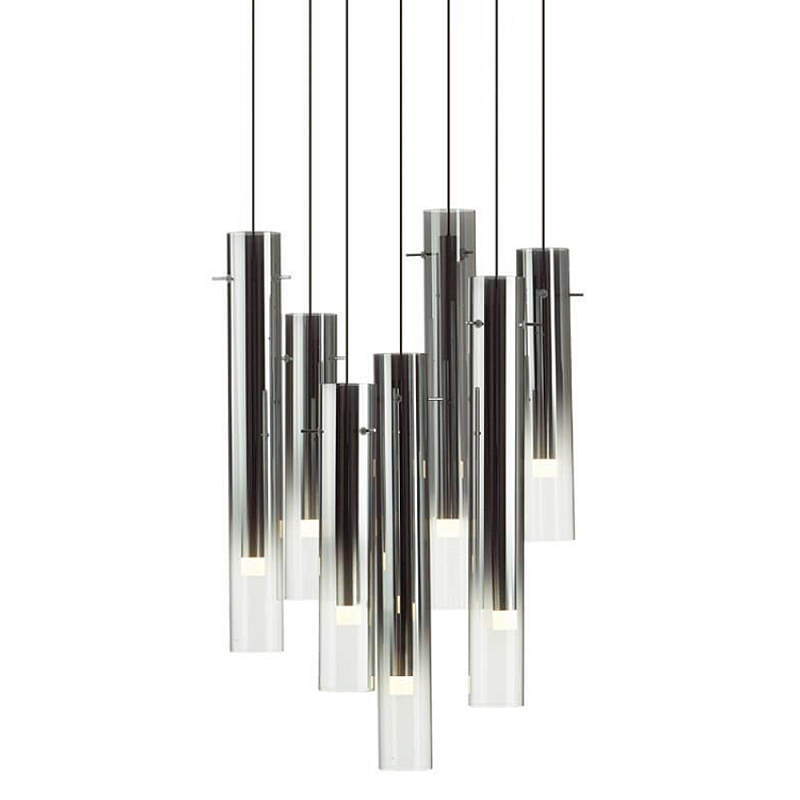 Люстра каскадная с 7-ю цилиндрическими плафонами из стекла Luminous Cylinders Золотой Янтарный Черный Серый в Барнауле | Loft Concept 