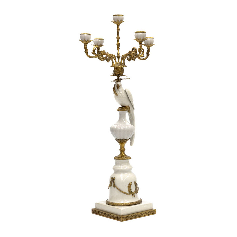 Подсвечник белый Попугай из фарфора с бронзовыми элементами Eden Garden Белый Бронза в Барнауле | Loft Concept 
