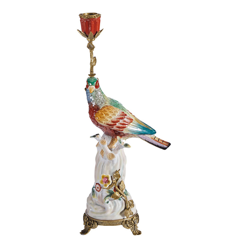 Подсвечник с попугаем из фарфора с бронзовыми элементами Eden Garden Мульти Бронза в Барнауле | Loft Concept 