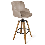 Барный стул со спинкой и подлокотниками на 4-х коричневых ножках Бежевый Велюр Ava Charm варинант исполнения - 1 | Loft Concept в Барнауле