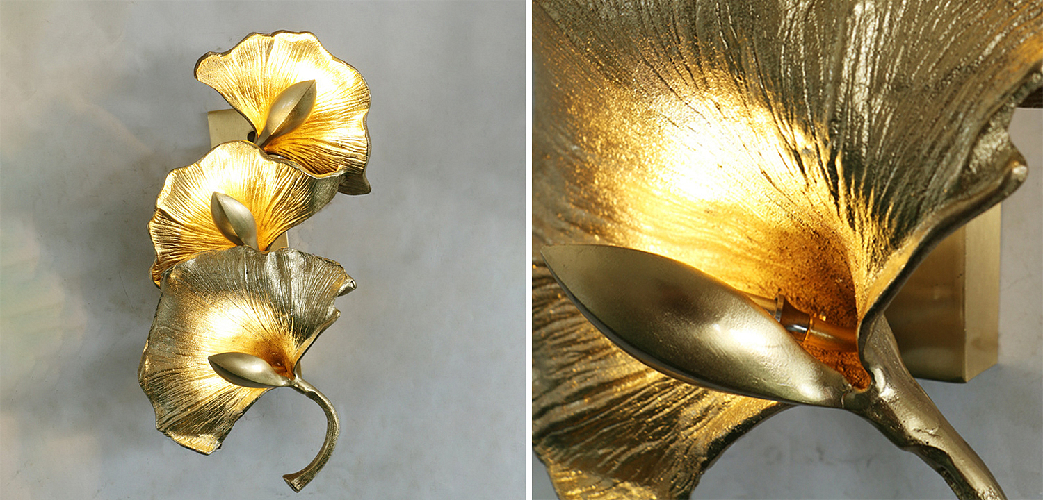 Дизайнерский настенный светильник Листья Гинкго Golden Ginkgo Leaves Дизайнерский настенный светильник Листья Гинкго Golden Ginkgo Leaves - Loft-Concept в Барнауле