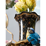 Ваза черная фарфоровая с  узором и бронзовым декором в виде веток с фарфоровой птичкой и цветами Eden Garden варинант исполнения - 4 | Loft Concept в Барнауле