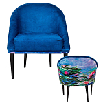 Кресло из натурального бука синее с цветочным принтом Impressionism in Art варинант исполнения - 2 | Loft Concept в Барнауле