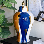 Ваза с крышкой и мазками синего и золого цвета на белом фоне Chinoiserie Ceramics варинант исполнения - 3 | Loft Concept в Барнауле