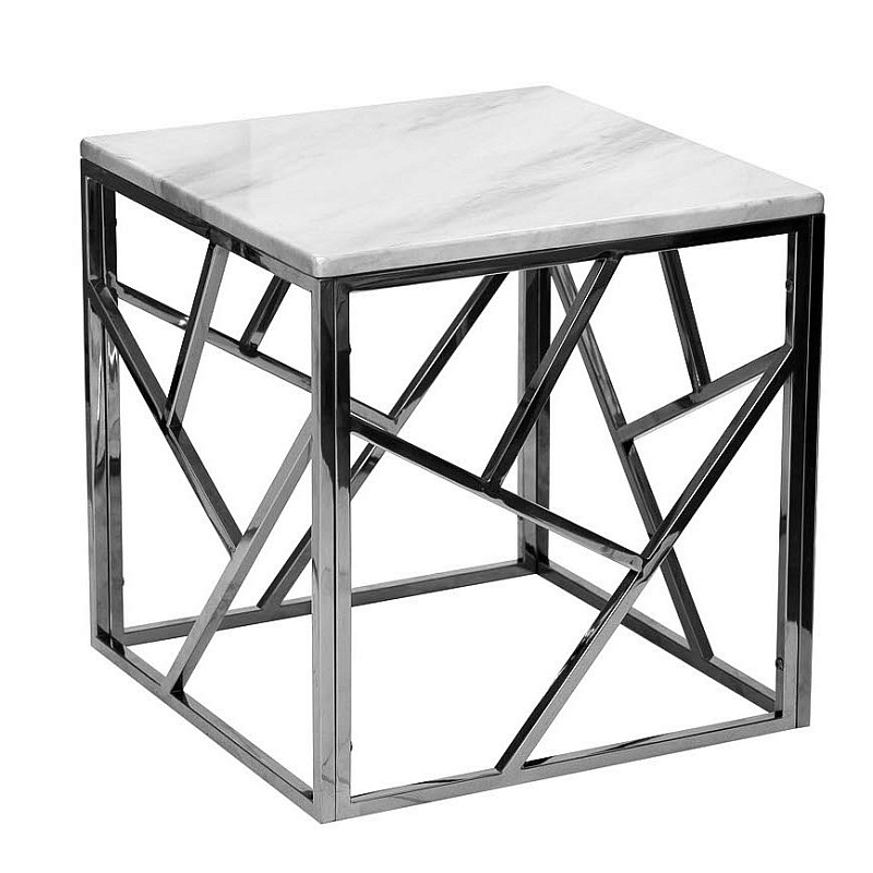 Приставной стол Serene Furnishing Chrome Marble Top Side Table Хром Белый Приставной стол Serene Furnishing Chrome Marble Top Side Table Хром Белый в Барнауле | Loft Concept
