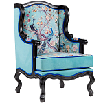 Кресло из натурального бука бирюзовое с изображением птиц и цветов Turquoise Chinoiserie Garden Armchair варинант исполнения - 2 | Loft Concept в Барнауле