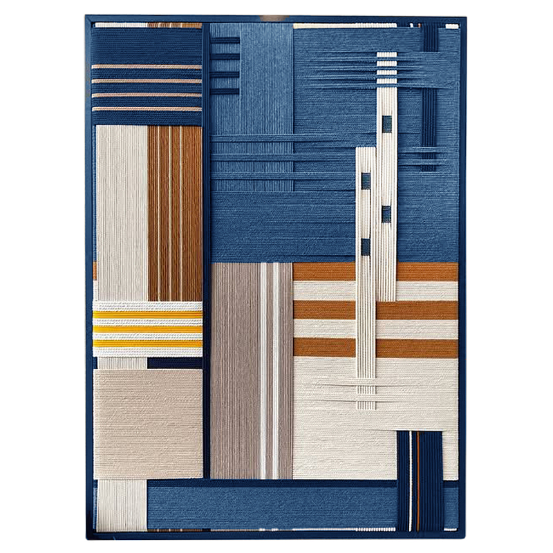 Панно из шнура Синяя геометрическая абстракция wall panel line Blue Синий Молочный в Барнауле | Loft Concept 