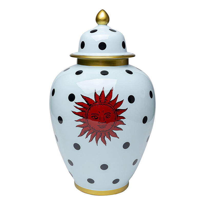 Ваза с крышкой белая Red Sun Белый Красный Ваза с крышкой белая Red Sun Белый Красный в Барнауле | Loft Concept