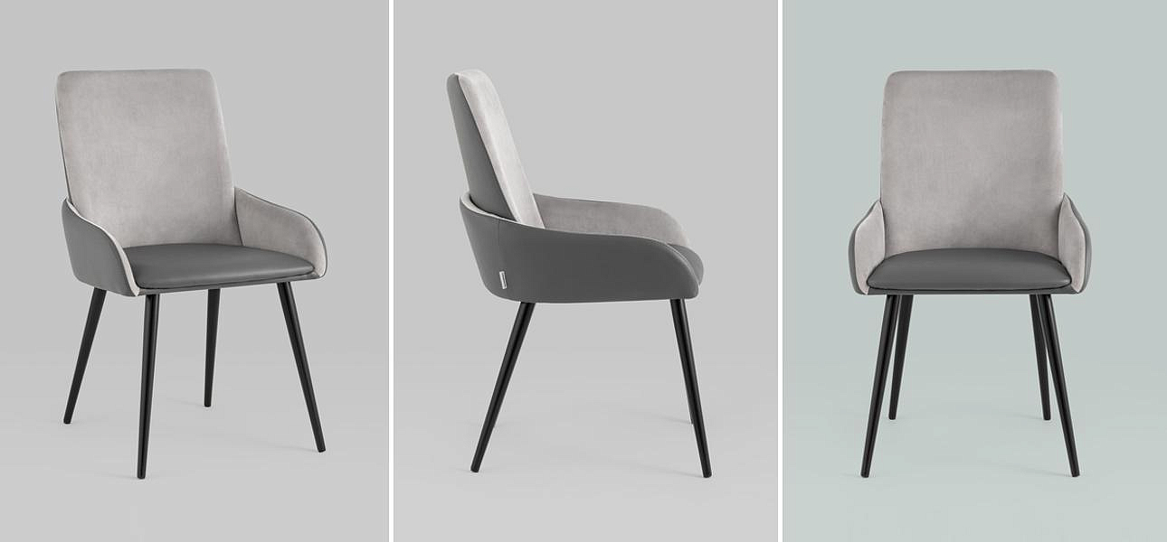 Стул Munchen Chair Серая Экокожа Серый Велюр Стул Munchen Chair Серая Экокожа Серый Велюр - Loft-Concept в Барнауле