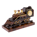 Часы настольные в виде паровоза из натурального камня Обсидиан Train Stone Clock варинант исполнения - 5 | Loft Concept в Барнауле