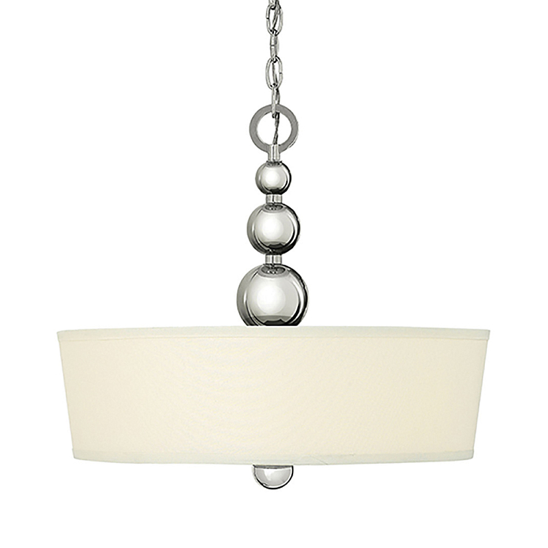 Люстра подвесная с белым тканевым цилиндрическим абажуром и декоративными шарами Hinkley Латунь Никель Бежевый в Барнауле | Loft Concept 
