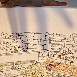 Настольная лампа с принтом на белом тканевом абажуре Roof Garden Lamp варинант исполнения - 2 | Loft Concept в Барнауле