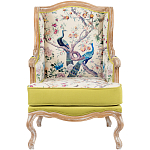 Кресло из натурального бука бежевое с изображением птиц и цветов Beige Green Chinoiserie Garden Armchair варинант исполнения - 1 | Loft Concept в Барнауле
