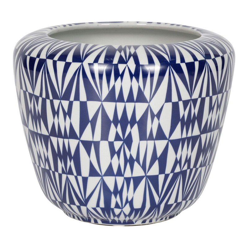 Кашпо с орнаментом в сочетании белого и синего цвета Artistic Flowerpot Синий Белый в Барнауле | Loft Concept 