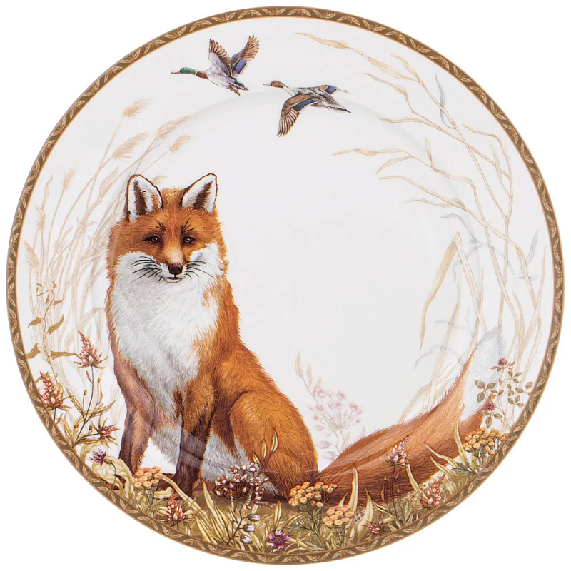 Тарелка закусочная из фарфора с изображением лисы Hunting Porcelain Collection Белый Коричневый Мульти Тарелка закусочная из фарфора с изображением лисы Hunting Porcelain Collection Белый Коричневый Мульти в Барнауле | Loft Concept